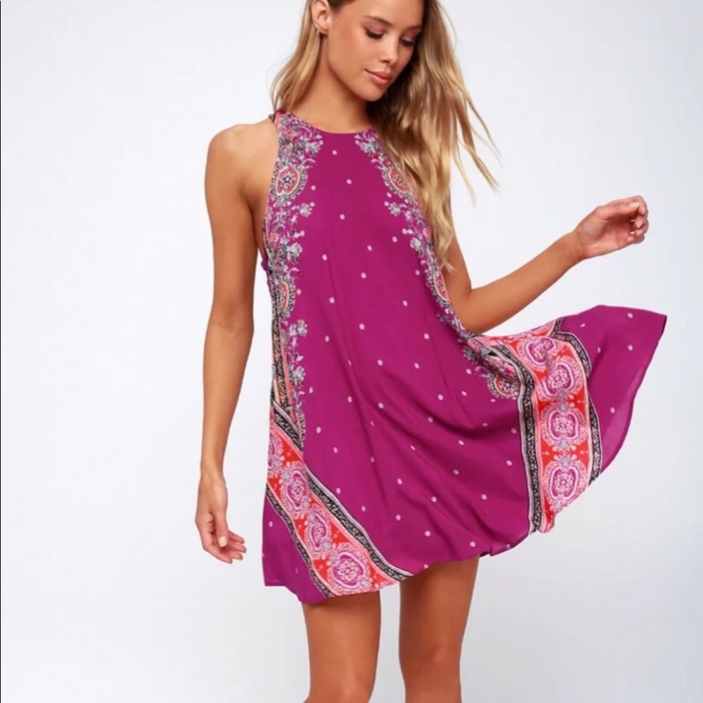 Free People Darjeeling Magenta Print Slip Dress